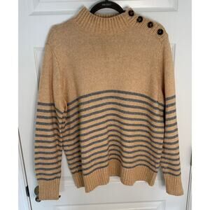 St. John’s Bay Large Striped Sweater Women’s Tan Knit Pullover Button Shoulder